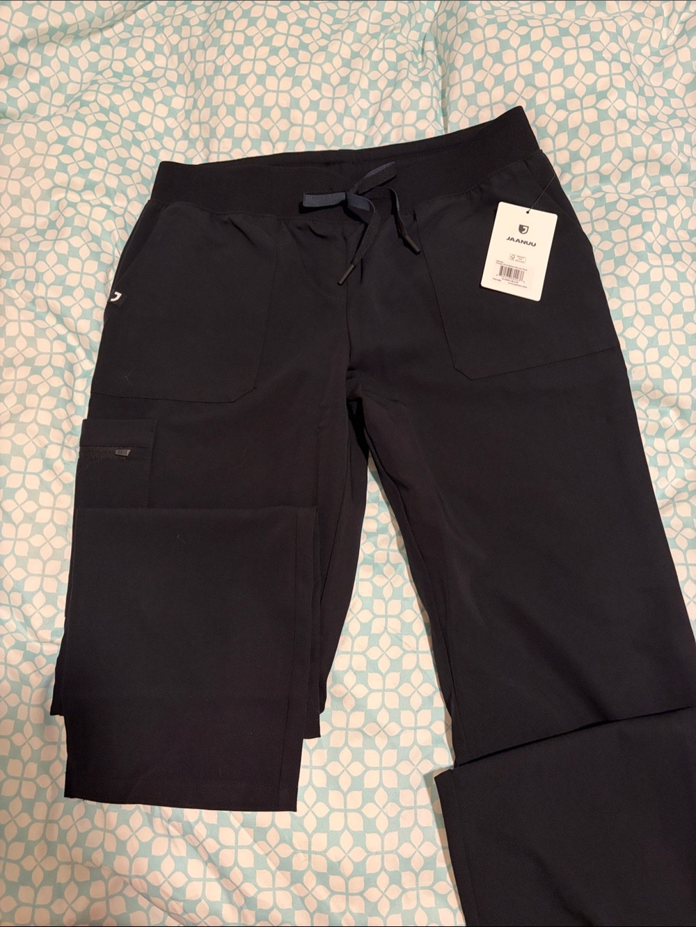 Jaanuu set Black Women’s Cargo Scrub Pants with Utility Pockets and savi top